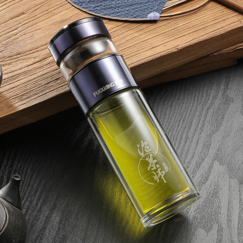 富光 玻璃杯 茶水分离杯 260ml男女泡茶便携水杯花茶杯过滤随手杯 蓝色260ml