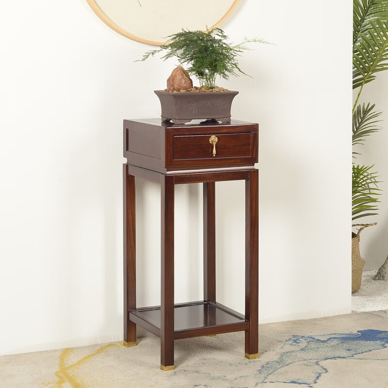 tang)花架客厅实木新中式阳台室内角落落地简约老榆木家具实木花几 新