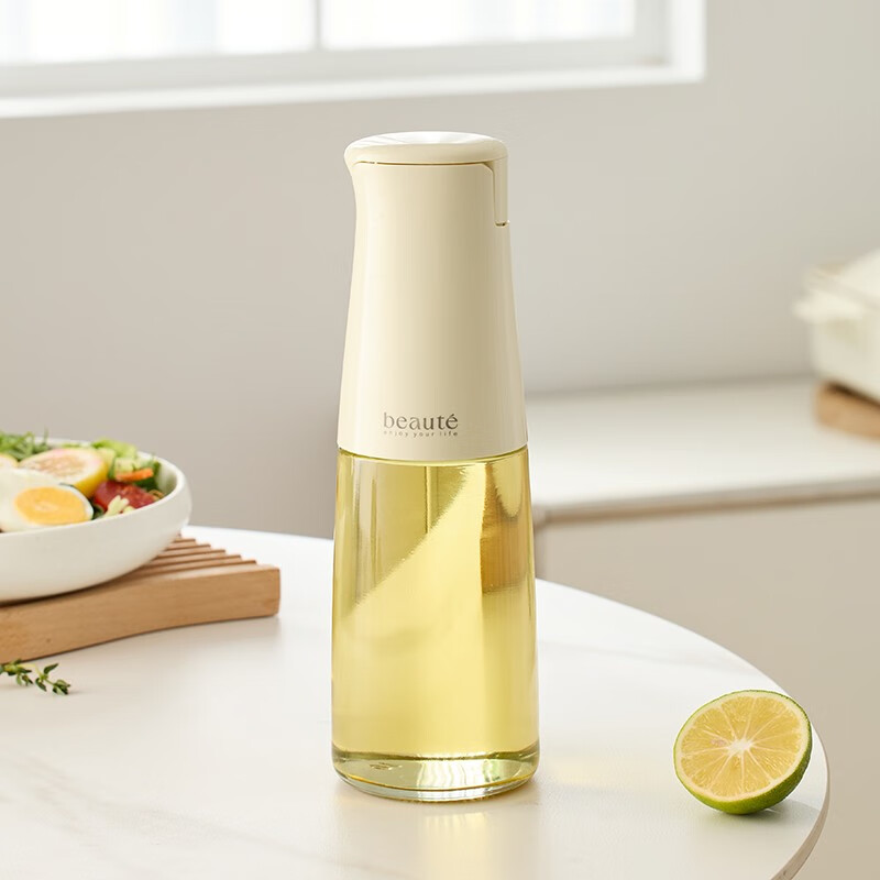 厨房玻璃油壶重力自动开合不挂油大容量装油瓶 奶白500ml【重力感应】