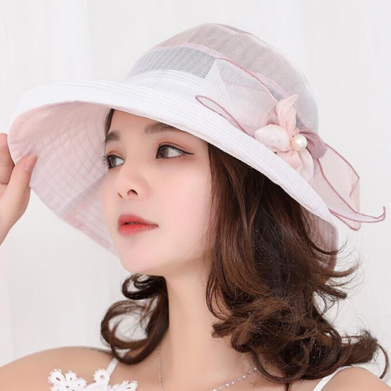 女帽中青年遮阳帽蕾丝网凉帽女时尚礼帽陶亦妗 粉色(韩版蕾丝花盆帽)