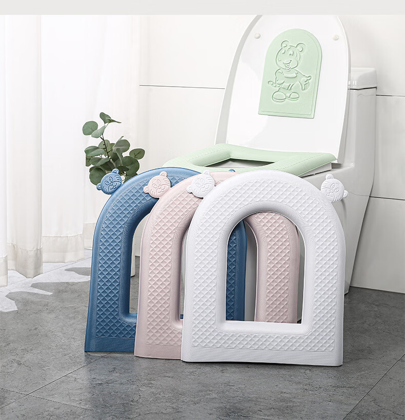 新款虎头手提双提拉马桶垫eva粘贴式卡通老虎马桶垫背贴装饰套装 乳白色（1个装）