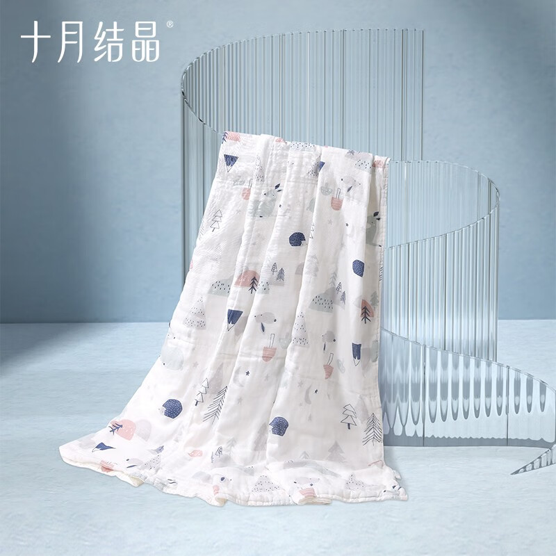 十月结晶婴儿浴巾水洗纱布浴巾新生儿纯棉柔软吸水大毛巾 【连帽】魔幻森林（95*95cm）