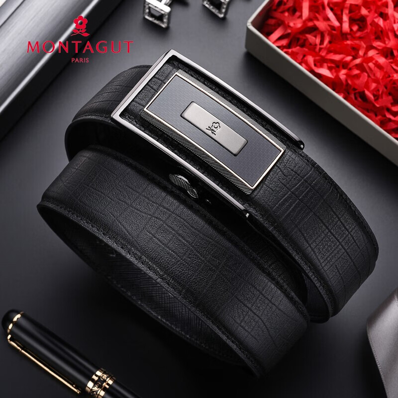 梦特娇男士皮带牛皮自动扣内穿裤带商务休闲韩版中青年男式腰带礼盒