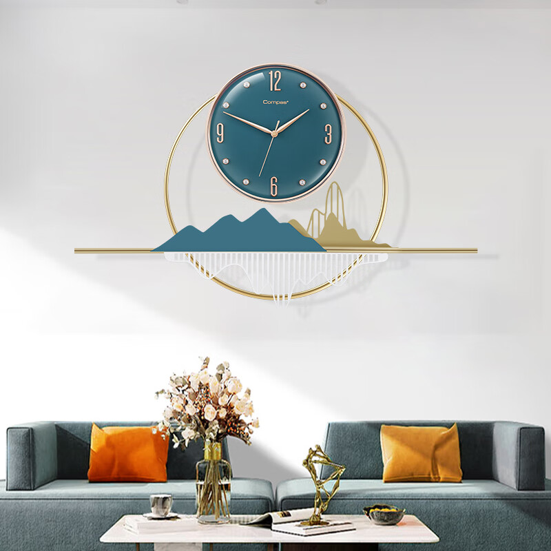 康巴丝（Compas）挂钟客厅 新中式金属轻奢装饰时钟现代石英钟表挂墙 TY002 蓝色