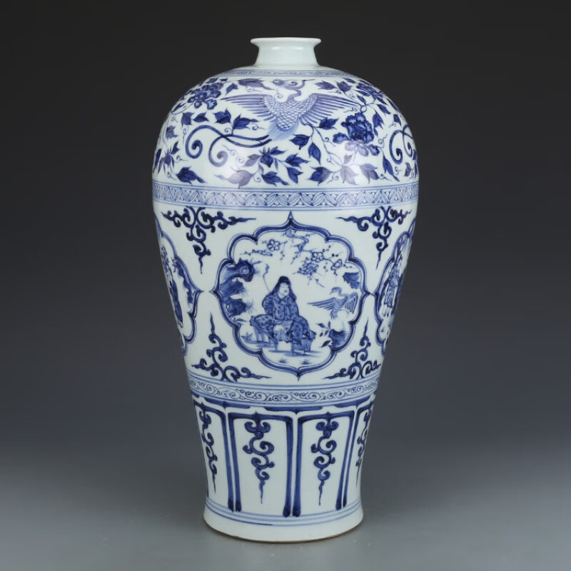 元青花柴窑四爱图梅瓶花瓶装饰摆设收藏品真品老货电视柜摆件古董古玩