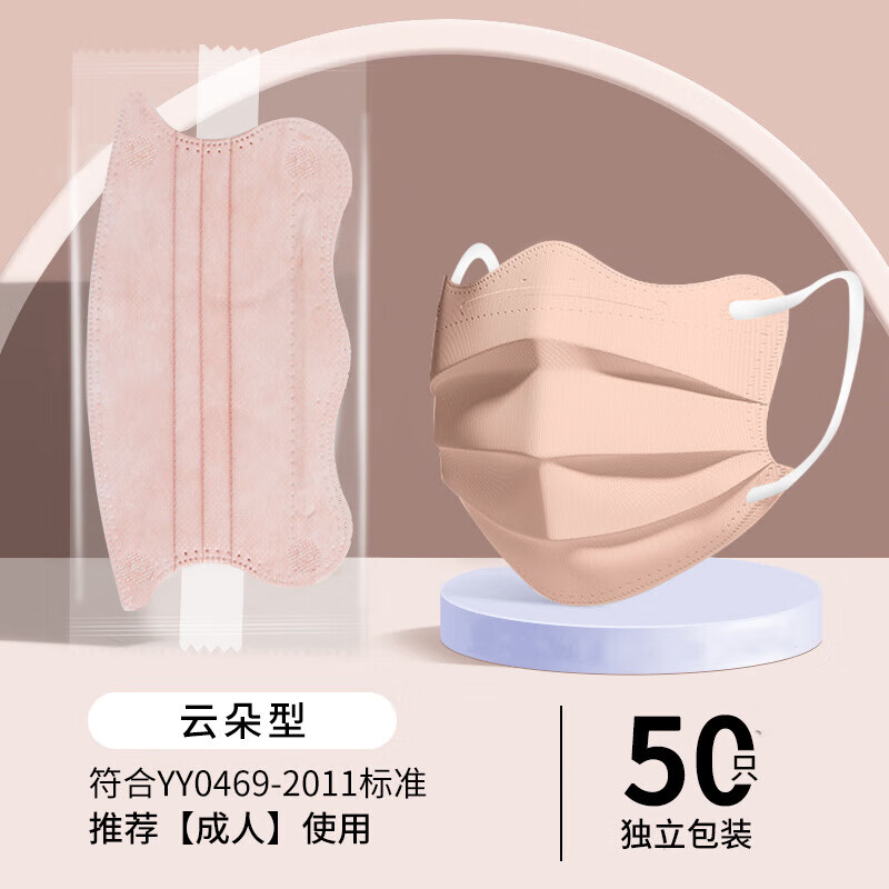 卫士医用外科3d一次性独立包装蝶形口罩女高颜值2023网红医用马卡龙可爱显脸小时尚款夏季透气独立包装 【医用】【云朵形】【粉色50只】独立包装