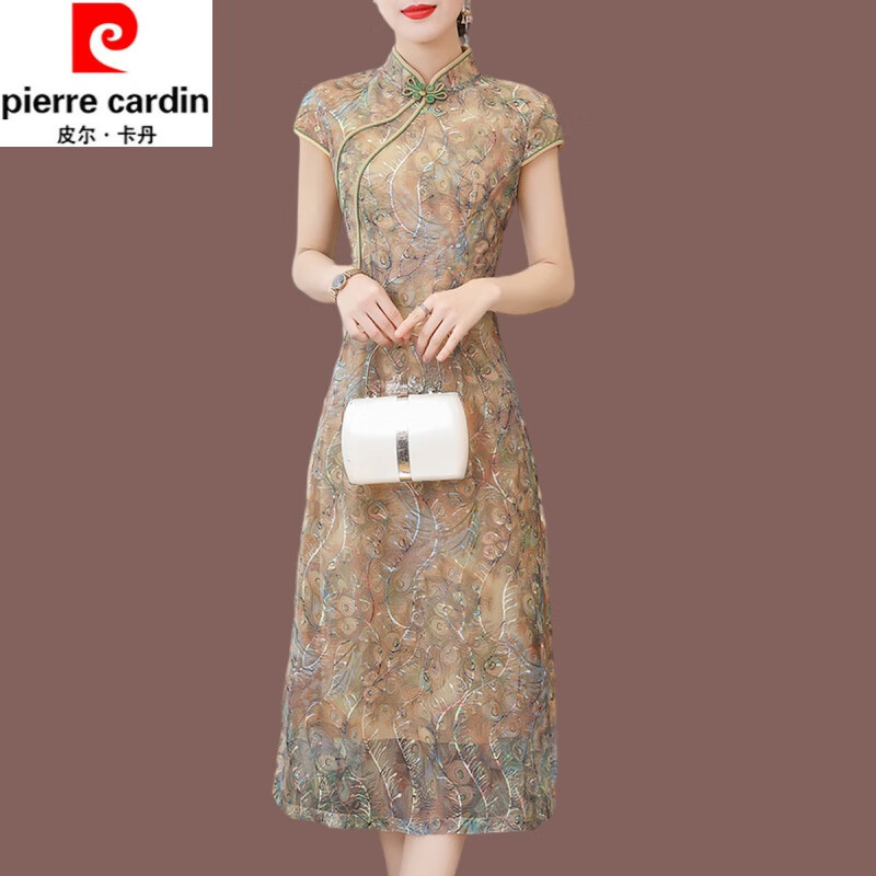 皮尔卡丹(pierre cardin)改良旗袍夏季新款年轻款气质高端高贵蕾丝真丝桑蚕丝连衣裙显瘦 黄色 2XL 120-130斤怎么看?