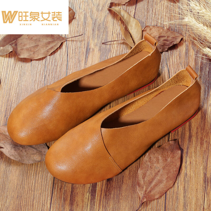 手工皮软底软面休闲女鞋夏季天穿春秋文艺单鞋森系 驼色 尺码偏小一码