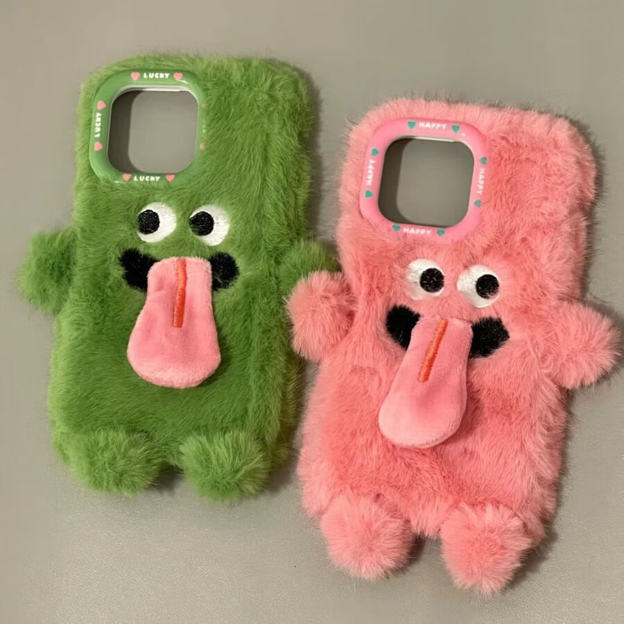 矢向搞怪吐舌头小怪兽 秋冬毛绒搞怪大舌头表情适用苹果15手机壳iphon
