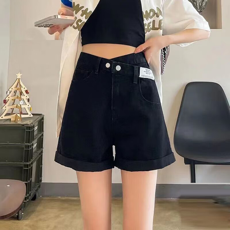 麦士惠高腰牛仔短裤女夏季薄款春秋显瘦小个子a字阔腿热裤 黑色 XL 怎么看?