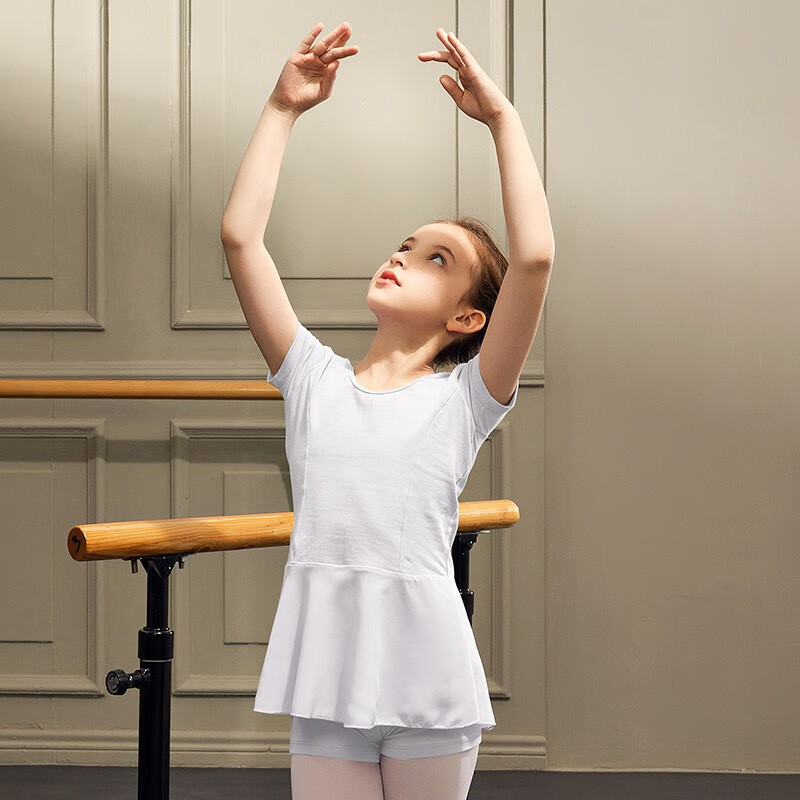 三沙(sansha)儿童芭蕾舞练功服短袖分体式连体服演出服舞蹈服 白色