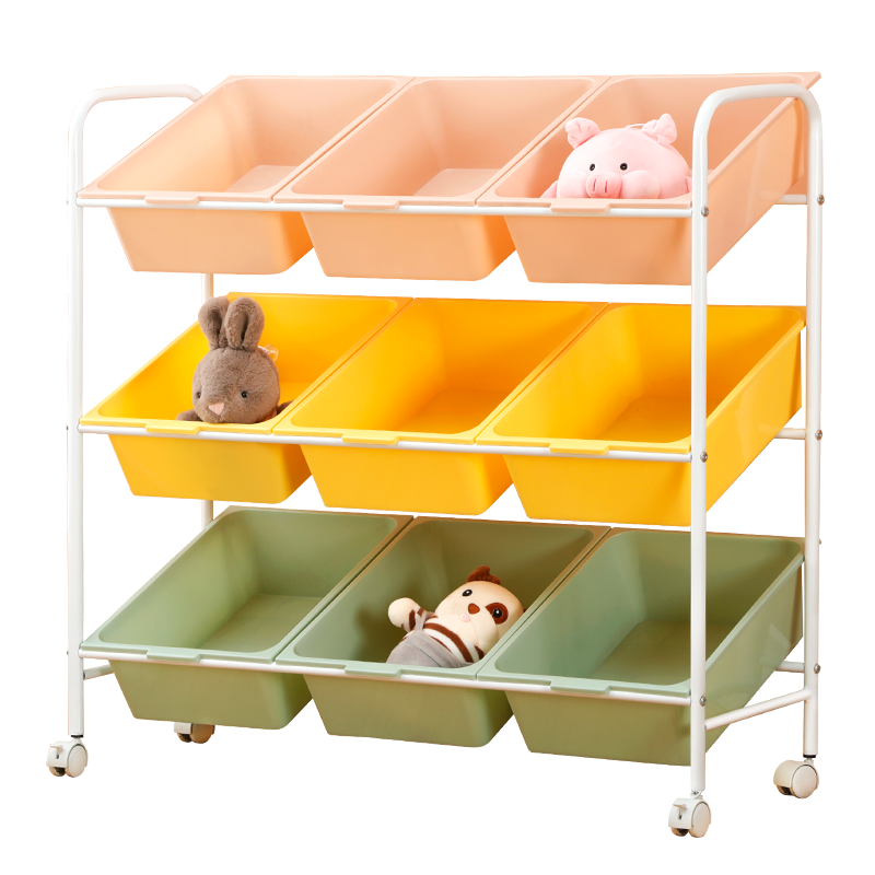 溢彩年华 玩具收纳架家用落地整理架可移动书架带轮置物架铁艺书架2227WH