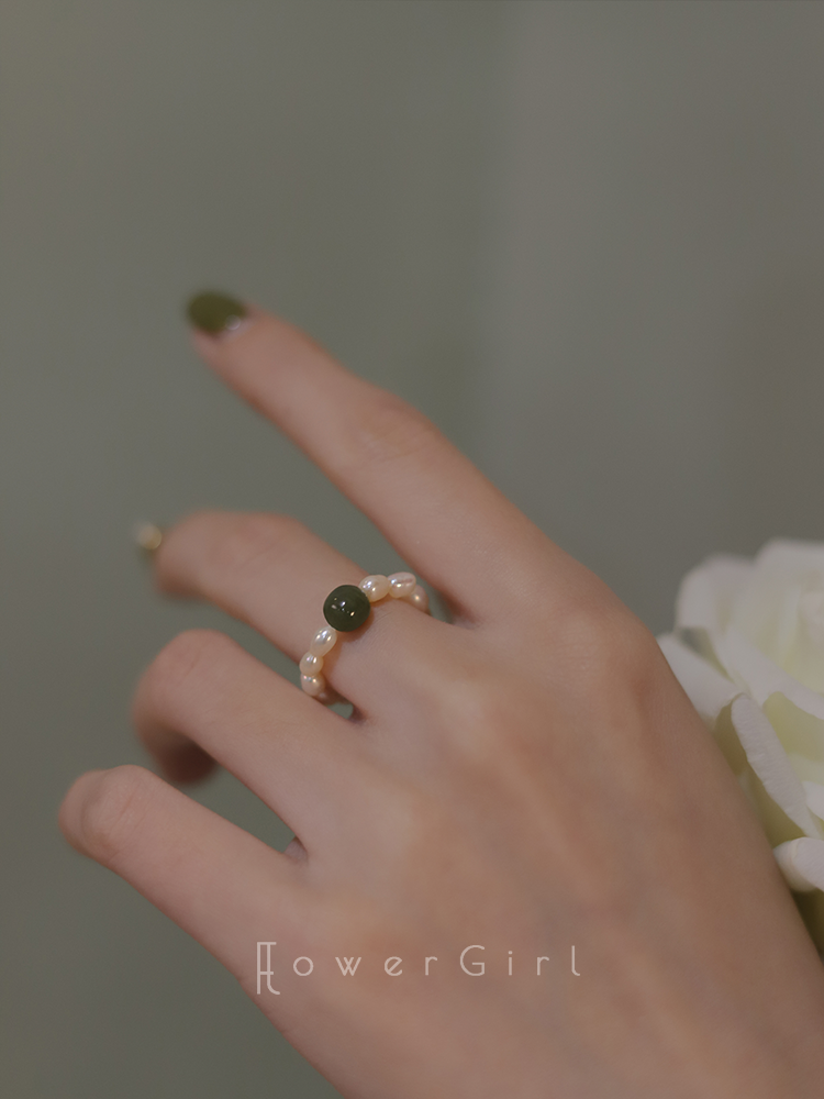 雅帝阁烟雨江南天然和田玉淡水珍珠 手戒指女小众设计简约复古手指