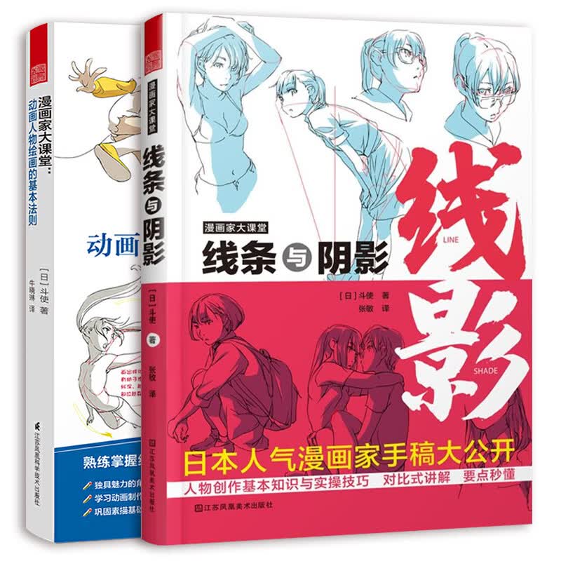 两本 斗使 漫画教程书 漫画家大课堂 线条与阴影 动画人物绘画的基本法则 手稿 日本动漫人物手绘技法