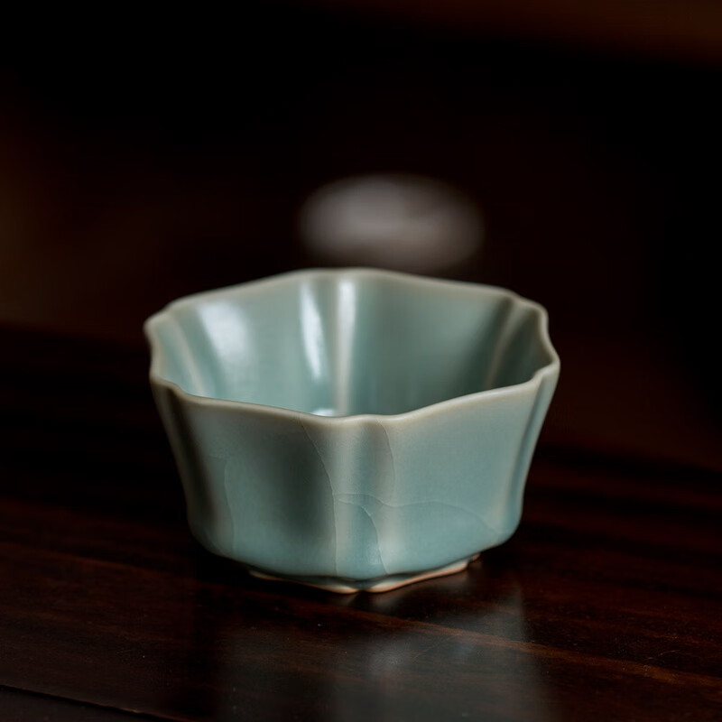 唐舍汝官窑六方杯高档汝瓷礼品茶杯开片可养品茗杯陶瓷主人杯 汝官窑
