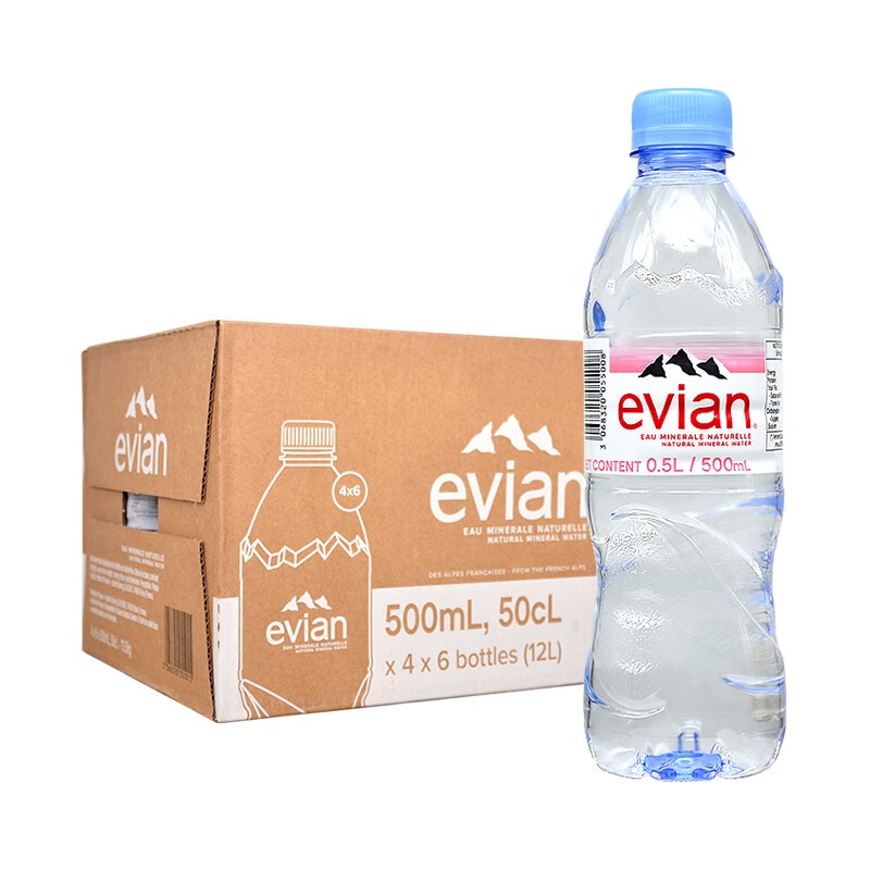 依云 evian/依云矿泉水500ml*24瓶/整箱装 法国进口饮用水 弱碱性水