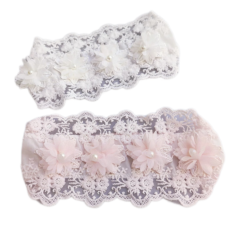 有彩嬰兒護(hù)囟門發(fā)帶蕾絲花朵女寶寶發(fā)飾韓版頭飾新生兒公主頭花防受涼 珍珠花朵粉色 均碼(適合2-24個(gè)月)