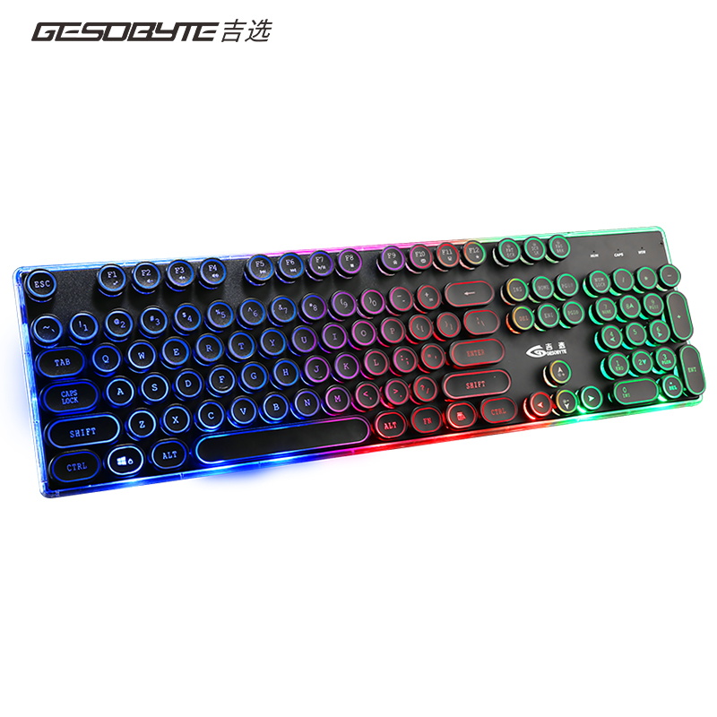 吉选（GESOBYTE）G12键盘 真机械手感键盘 游戏键盘 复古朋克键帽 有线USB笔记本台式电脑吃鸡键盘 黑色