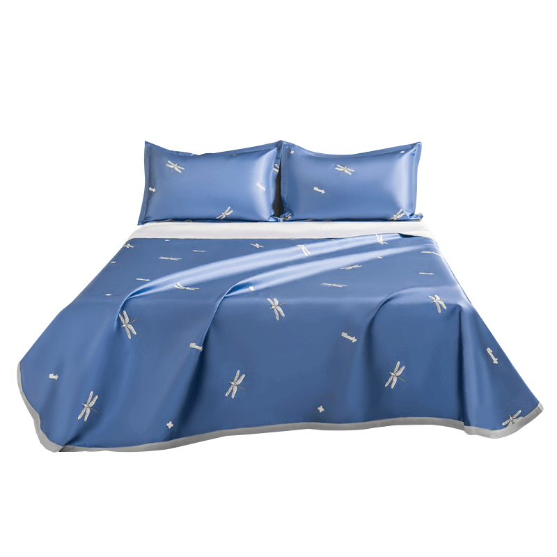惠寻 京东自有品牌 凉席冰丝席三件套夏凉双人空调席夏季可折叠席子 蜻蜓梦境蓝 230*250cm