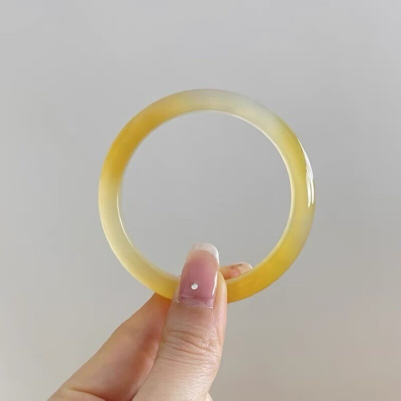 初缘玉手镯女A货冰种飘花黄玉髓手镯送老婆女友本命年生日礼物 64-65适合130-140斤