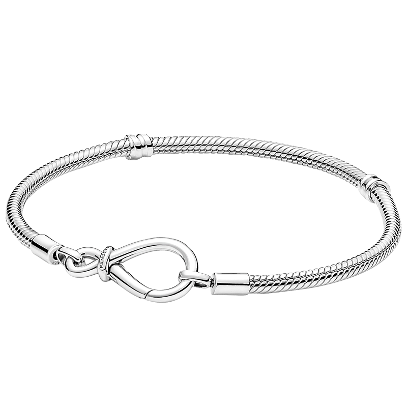 潘多拉（PANDORA）無限扣手鏈925銀經(jīng)典百搭素圈diy高級簡約個性時尚生日禮物送女友 Pandora Moments永恒花結(jié)蛇骨鏈手鏈 18CM