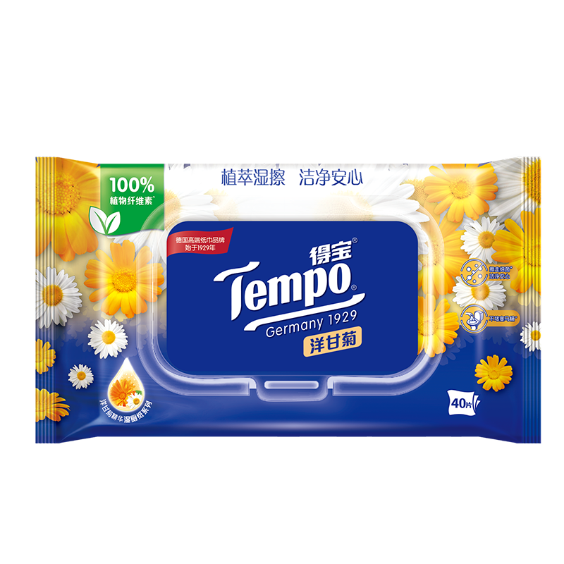 得宝(Tempo) 湿厕纸 洋甘菊植萃 40片便携装  可搭配卫生纸使用 私密呵护