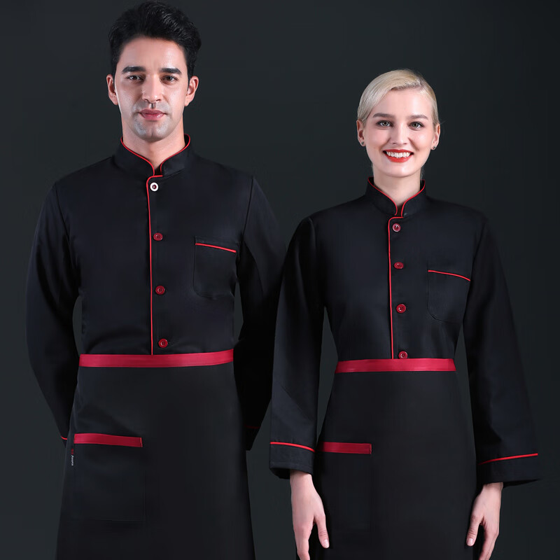 勤馳廚師工作服三件套廚師服男長(zhǎng)袖秋冬裝酒店餐飲燒烤飯店中餐廳食堂 (升級(jí)版)長(zhǎng)袖黑色上衣+圍裙 L 17