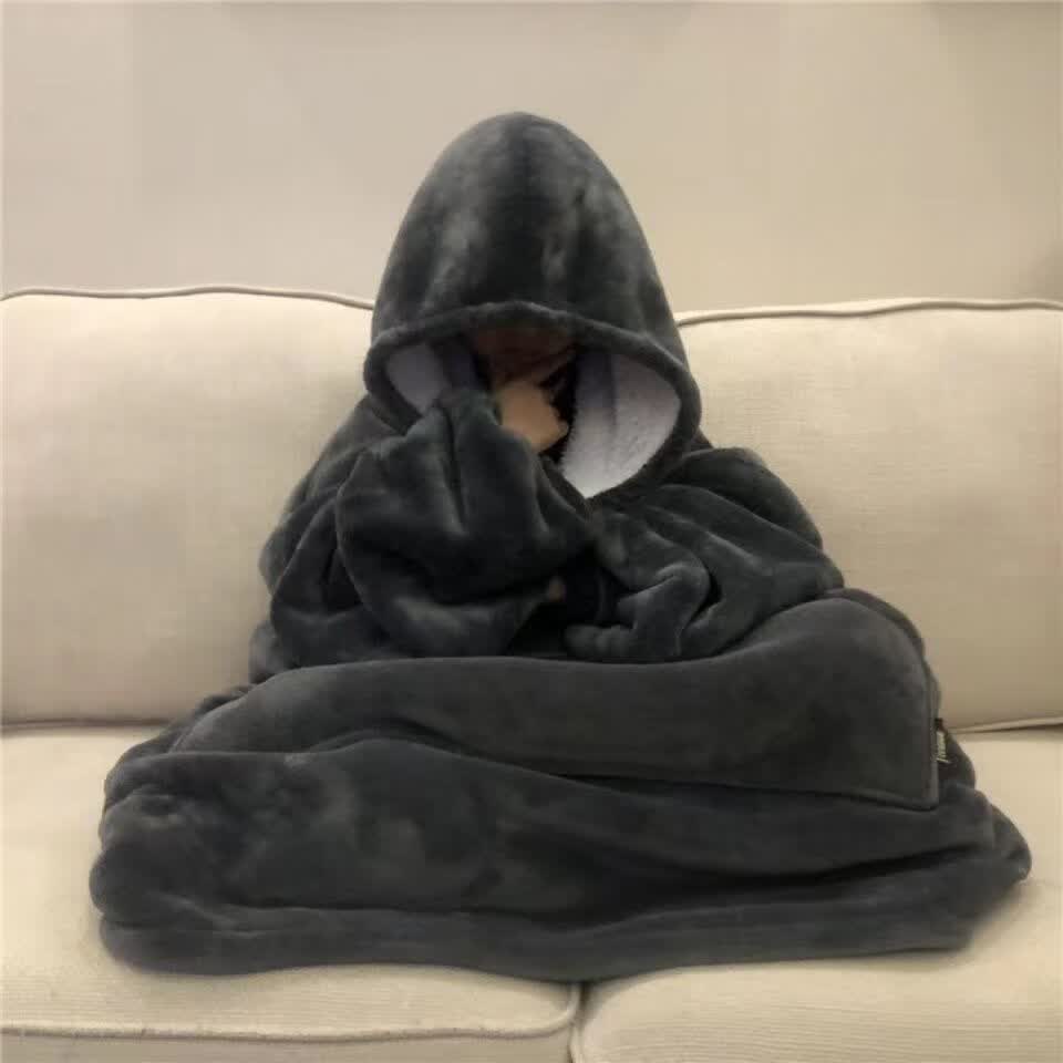 艺彩蝶可穿式懒人毯加厚长袖连体被子沙发毯保暖长款情侣冬天午睡毯连帽 深灰色【180长】长度到脚面 法兰绒+羊羔绒（超级厚实）使用感如何?