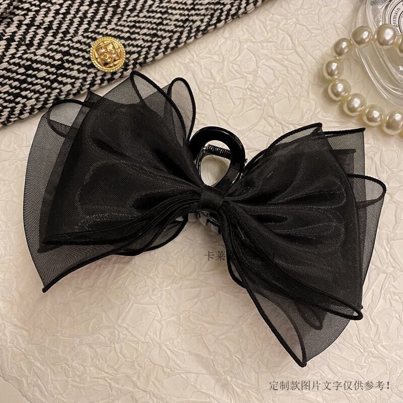 卡莱文在逃公主发饰黑色蝴蝶结抓夹感大号后脑勺盘发夹子头饰鲨鱼夹