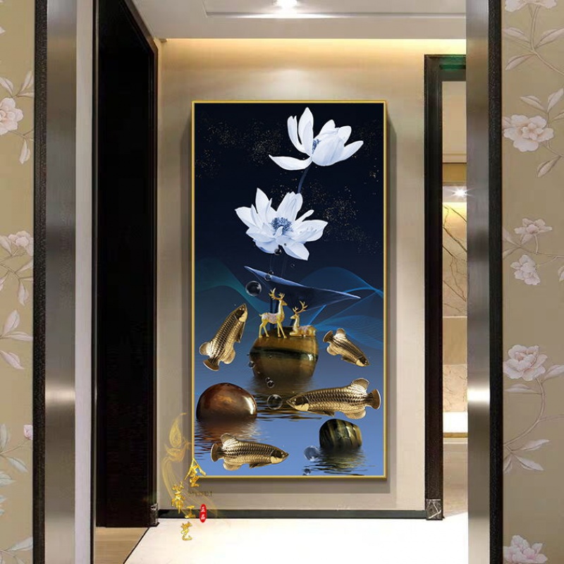 玄关装饰画走廊过道挂画现代简约客厅宾馆有框画卧室单幅玻璃壁画图案