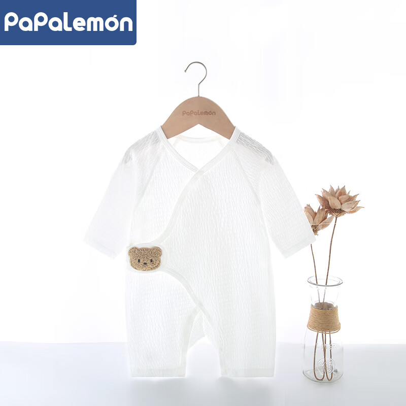 柠檬爬爬（PAPA LEMON）宝宝婴儿泡泡棉纱布和尚服新生儿哈衣爬服夏装 和袍哈衣（配口水巾） 66cm