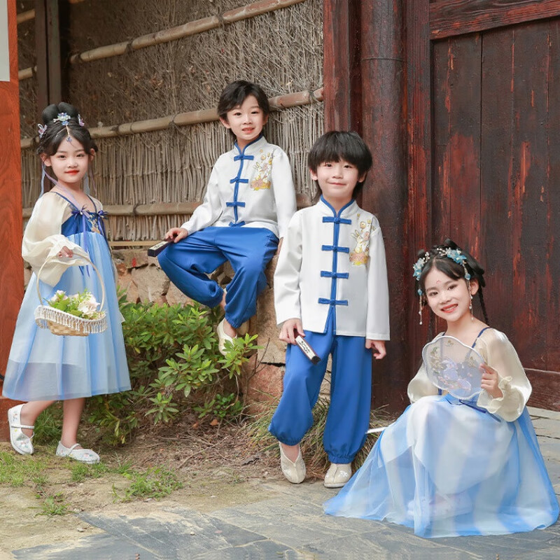 鸢花品牌儿童汉服夏季六一儿童节演出服小男女孩子表演服装朗诵服古风