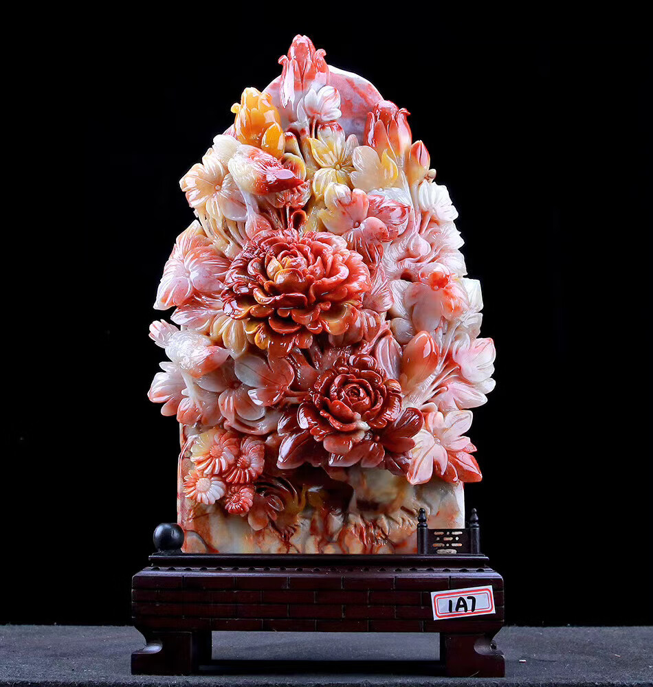 知茗 精品寿山石摆件花开富贵山水奇石原石摆件办公家居玉石头玉 花开