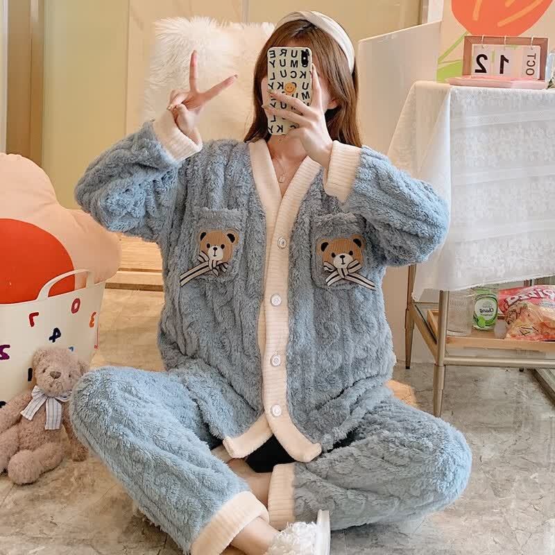 婧麒（JOYNCLEON）月子服怀孕期家居套装睡衣女珊瑚绒秋冬季家居服 米色,蓝色Jyz100936 XXL码怎么样,好用不?