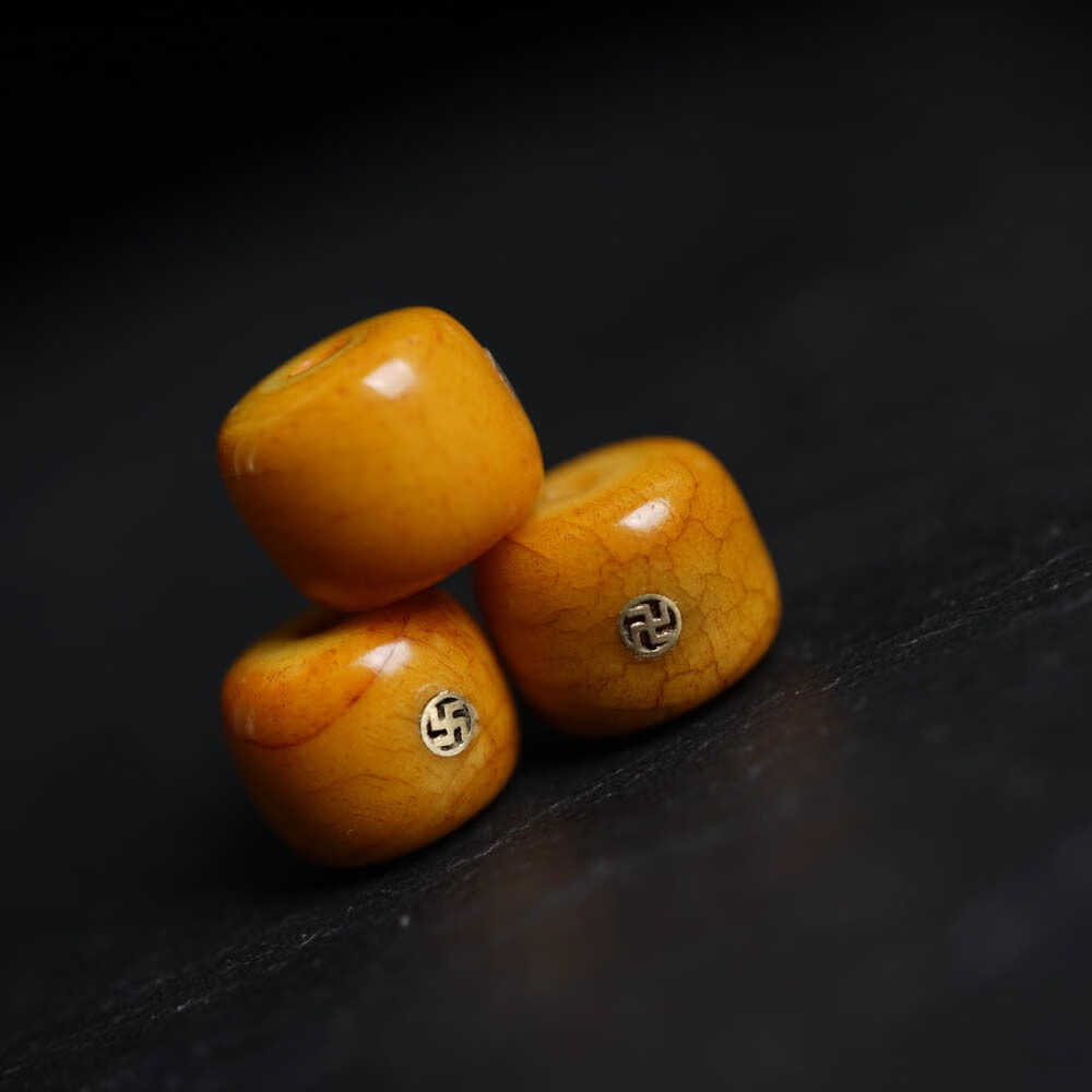 石俞记13-14mm牦牛骨镶嵌万字配珠散珠顶珠项链佛珠念珠镶嵌紫铜饰品