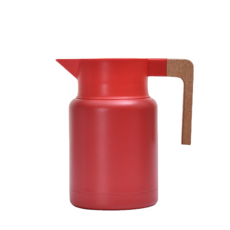 优凡优品304不锈钢保温壶大容量榉木手柄咖啡壶密封家用水壶 红色 1.