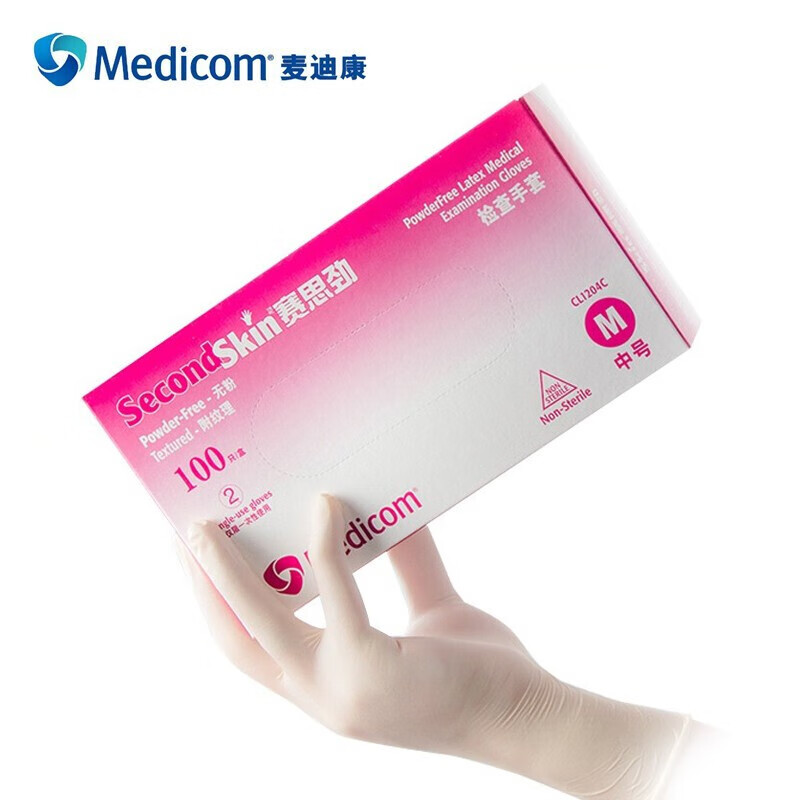 麦迪康Medicom 1204B 一次性轻柔型医用乳胶手套 无粉 S码（100只/盒） 1盒