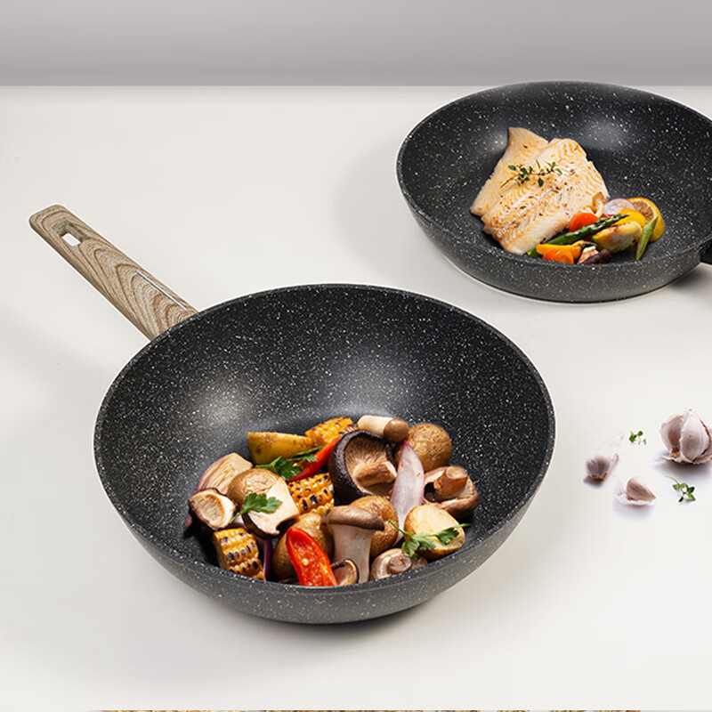 乐扣乐扣locklockmypan炒锅麦饭石色不粘锅家用炒菜少油烟电磁炉燃气