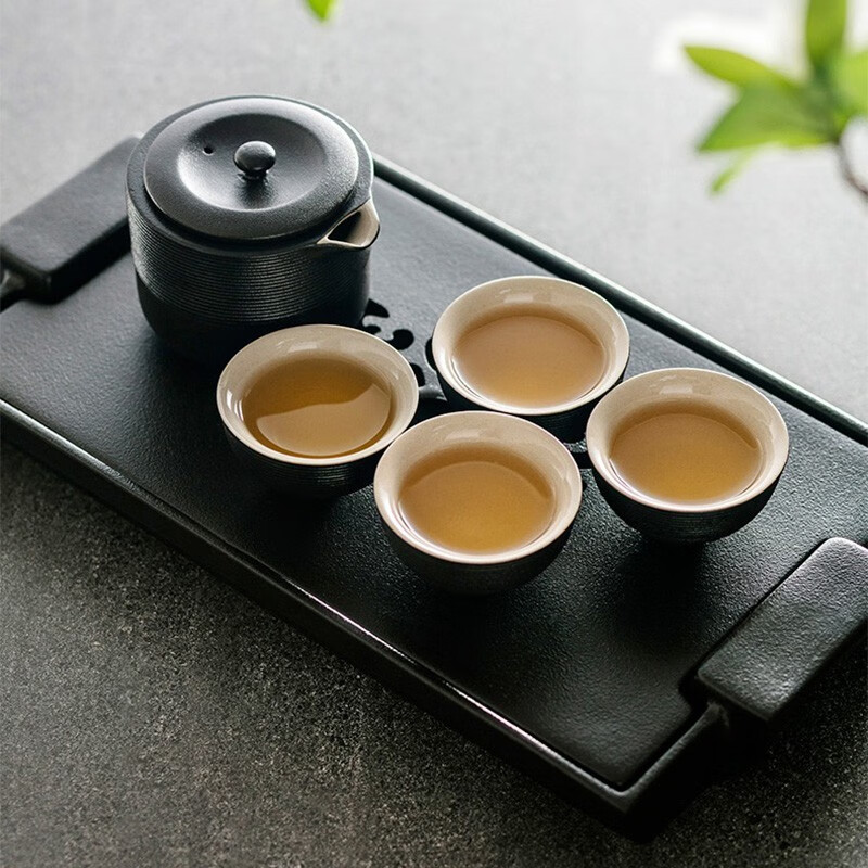 陆宝旋纹旅行壶茶礼 一壶四杯一茶盘茶具套装陶瓷家用礼品红点设计奖