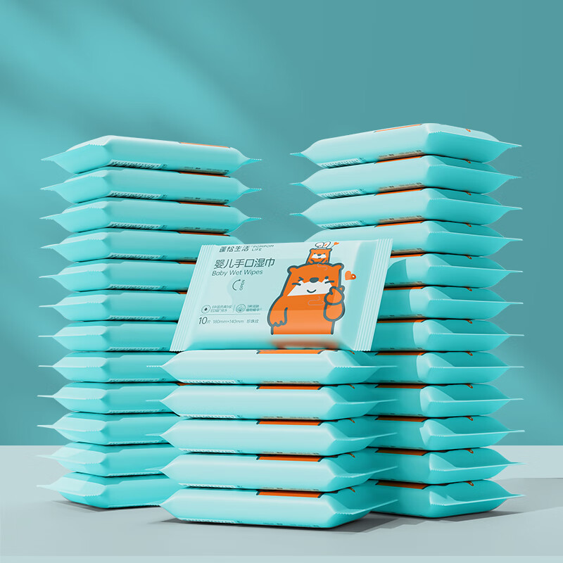 蓬松生活EDI纯水一次性湿巾 大包珍珠纹大尺寸 擦手护理产妇湿巾 蓝包小包款10抽20包