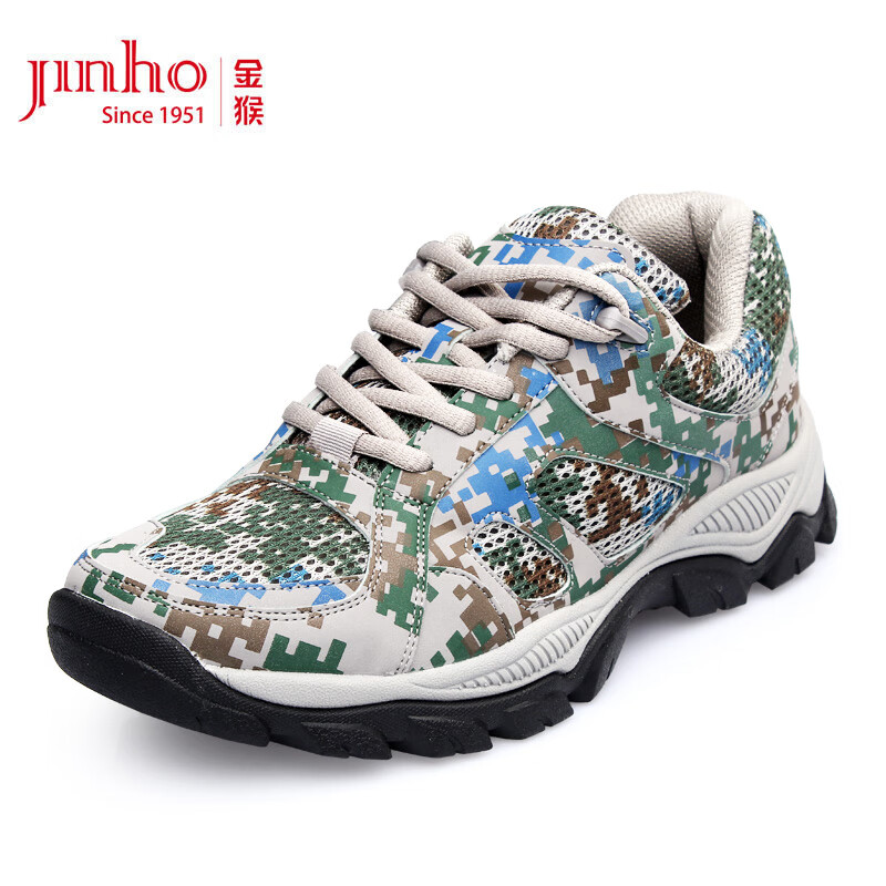 金猴（JINHOU）轻便休闲登山鞋大码系带舒适网面透气耐磨户外运动凉鞋男徒步跑步鞋QJ3010G 绿色 41码