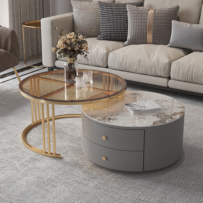 家具新款茶几轻奢现代简约小户型极简大小组合客厅玻璃岩板 茶色玻璃