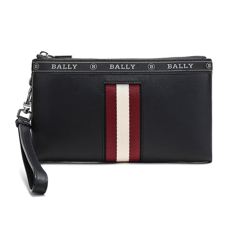 Bally 巴利()男士皮质手机包钱包手拿包黑色红白条纹 Beryer Hp 100 6232064