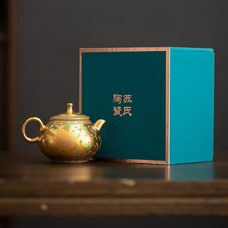 苏氏陶瓷(sushi ceramics)鎏金陶瓷茶壶缠枝花卉功夫茶具泡茶壶非遗