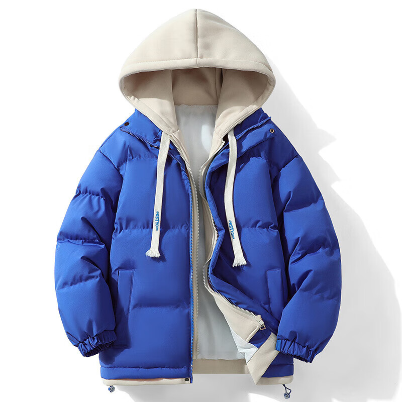 卡柏奇冬季假两件棉服男宽松情侣连帽加厚外套面包服 新配色-克莱因蓝 4XL