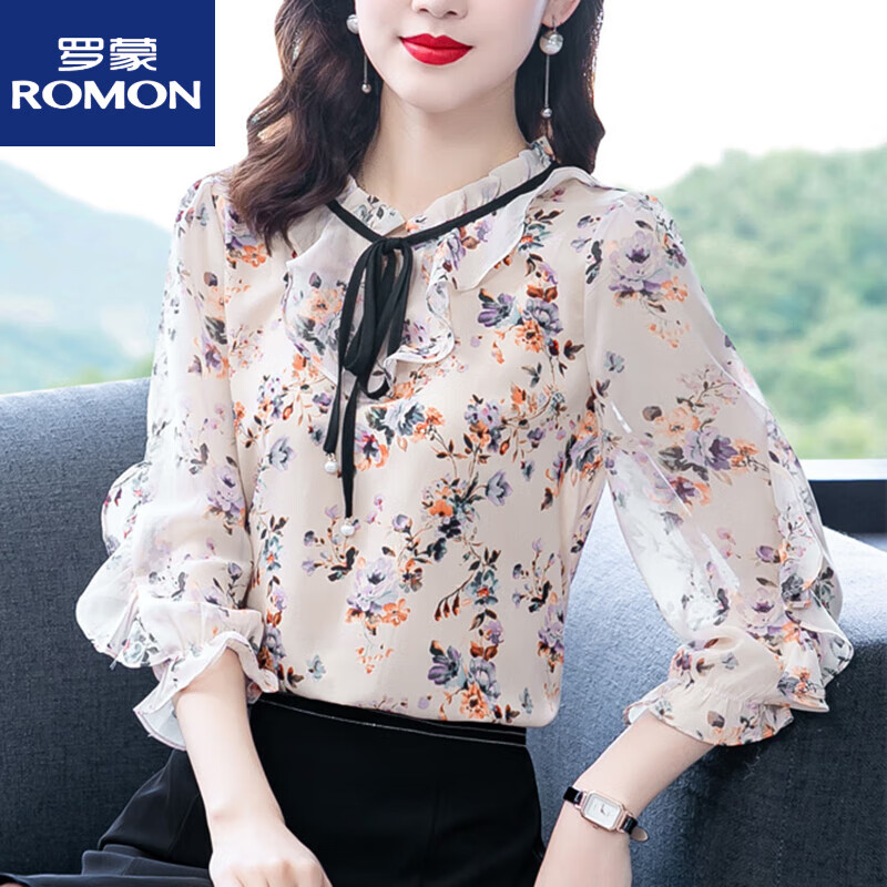 罗蒙（ROMON）碎花雪纺衬衫女士装夏季2023年新款气质时尚上衣洋气小衫 花色 2XL_(125-135斤)属于什么档次？