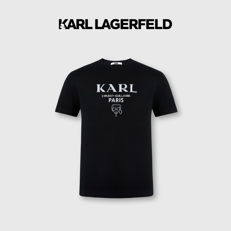 Karl Lagerfeld卡尔拉格斐轻奢老佛爷男装春夏 字母圆领休闲T恤 黑色 M