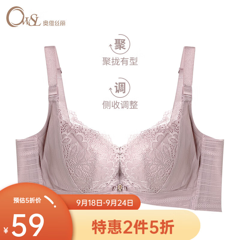 奥维丝丽（OWSL）【商场同款】内衣女小胸聚拢软钢圈上托文胸收副乳调整型蕾丝胸罩 梦幻紫（220018款） 32/70A属于什么档次？