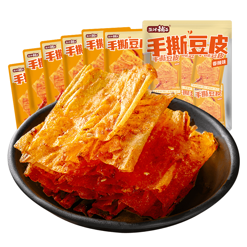 鹽津鋪子小零食辣片辣味辣條手撕豆皮香脆豆皮小吃小零食休閑豆干 【約60包】手撕豆皮 702g 