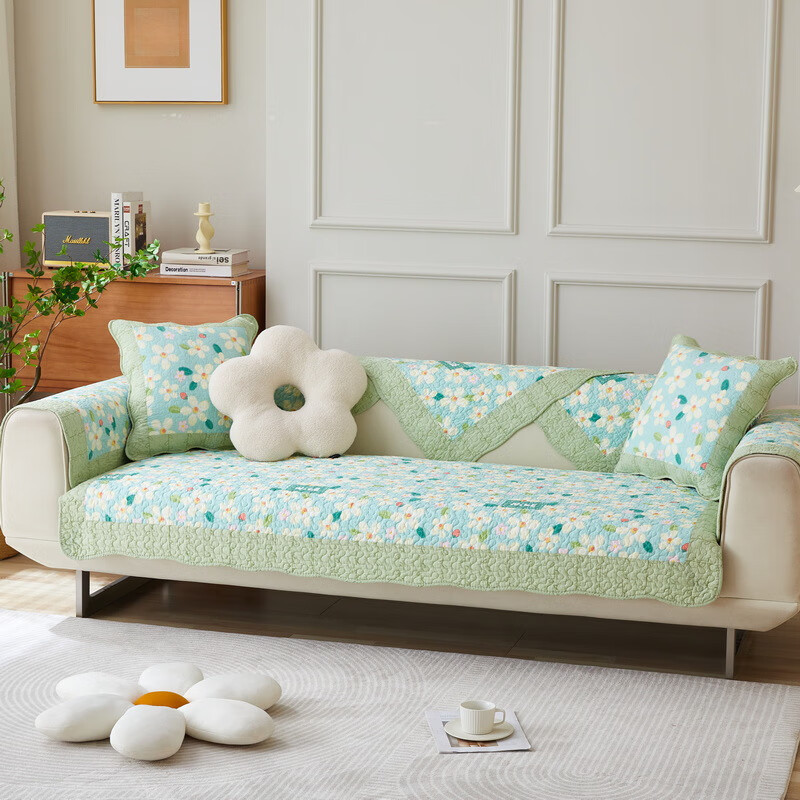 斯派莎克布艺田园棉沙发垫盖布清新印花防滑沙发垫四季通用 花满城 70